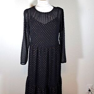 GAP Women’s Dress Black Tiered Metallic Swiss Dot Sheer Slip Midi Dress Size 2P